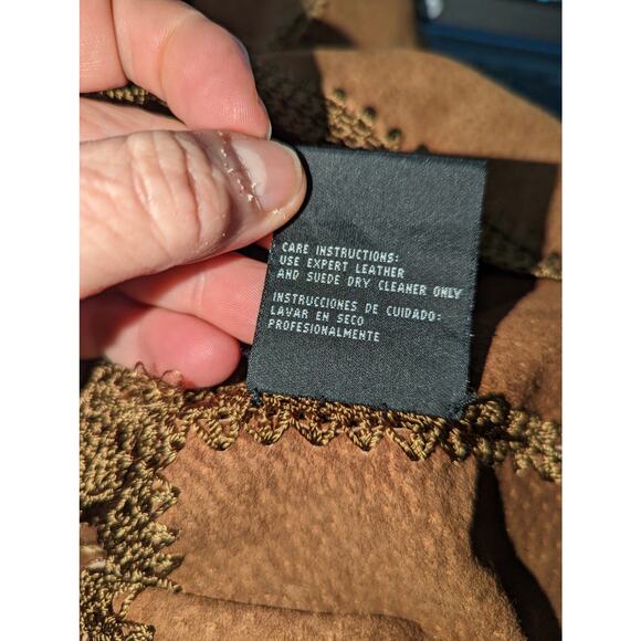 Vintage 90s Y2K Static Brown Suede Crochet Patched Blazer Boho Size Medium - Picture 6 of 9